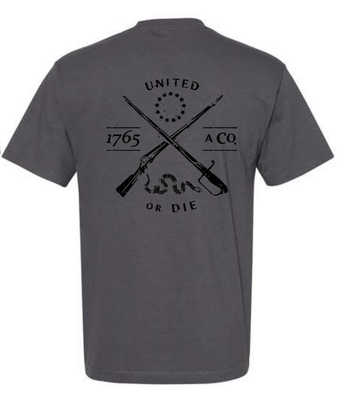 United or Die charcoal American-made patriot tee by 1765 Apparel Co