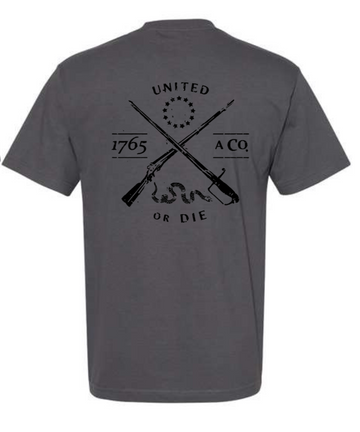 United or Die charcoal American-made patriot tee by 1765 Apparel Co