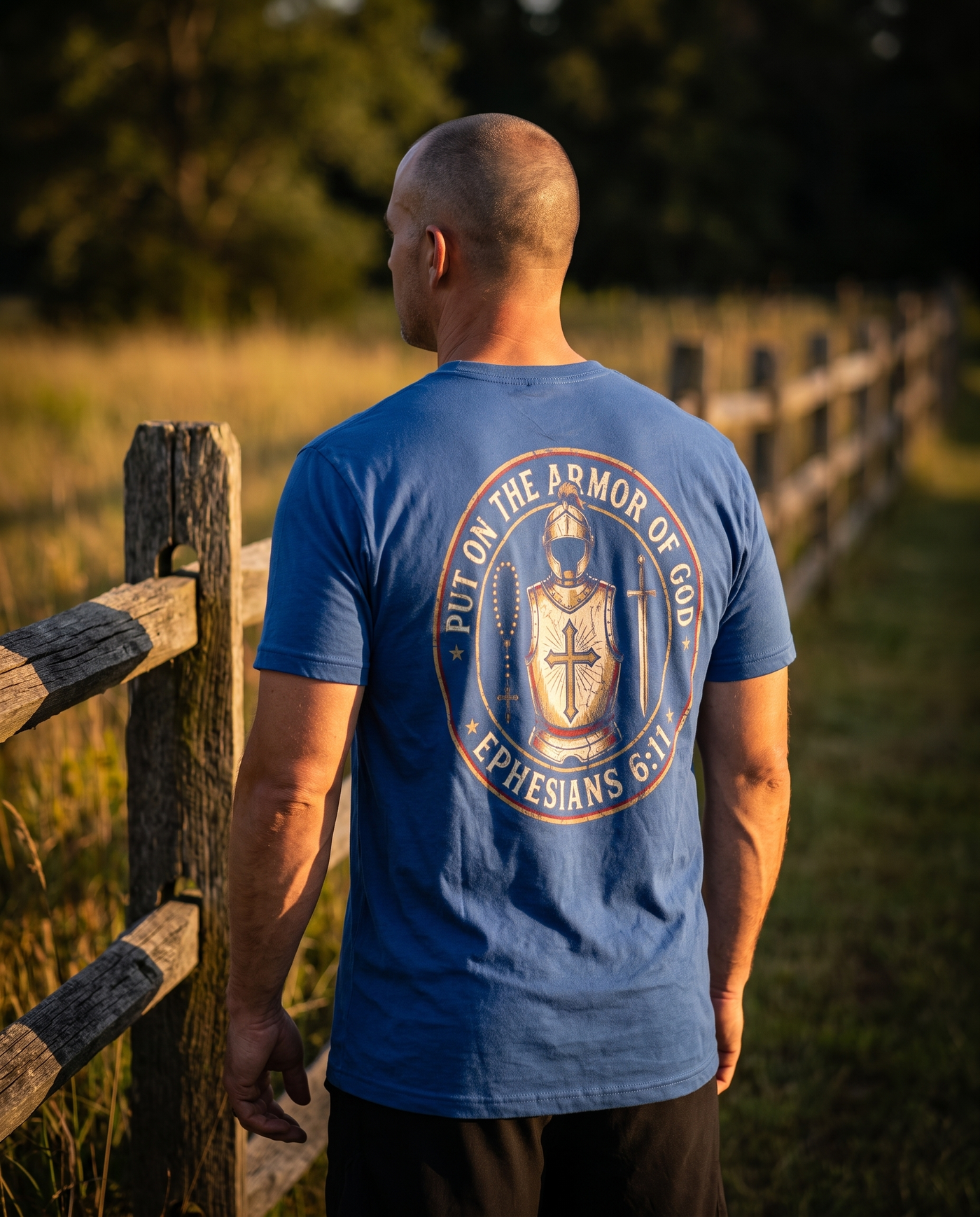 Armor of God Ephesians 6:11 tee — royal blue, lifestyle